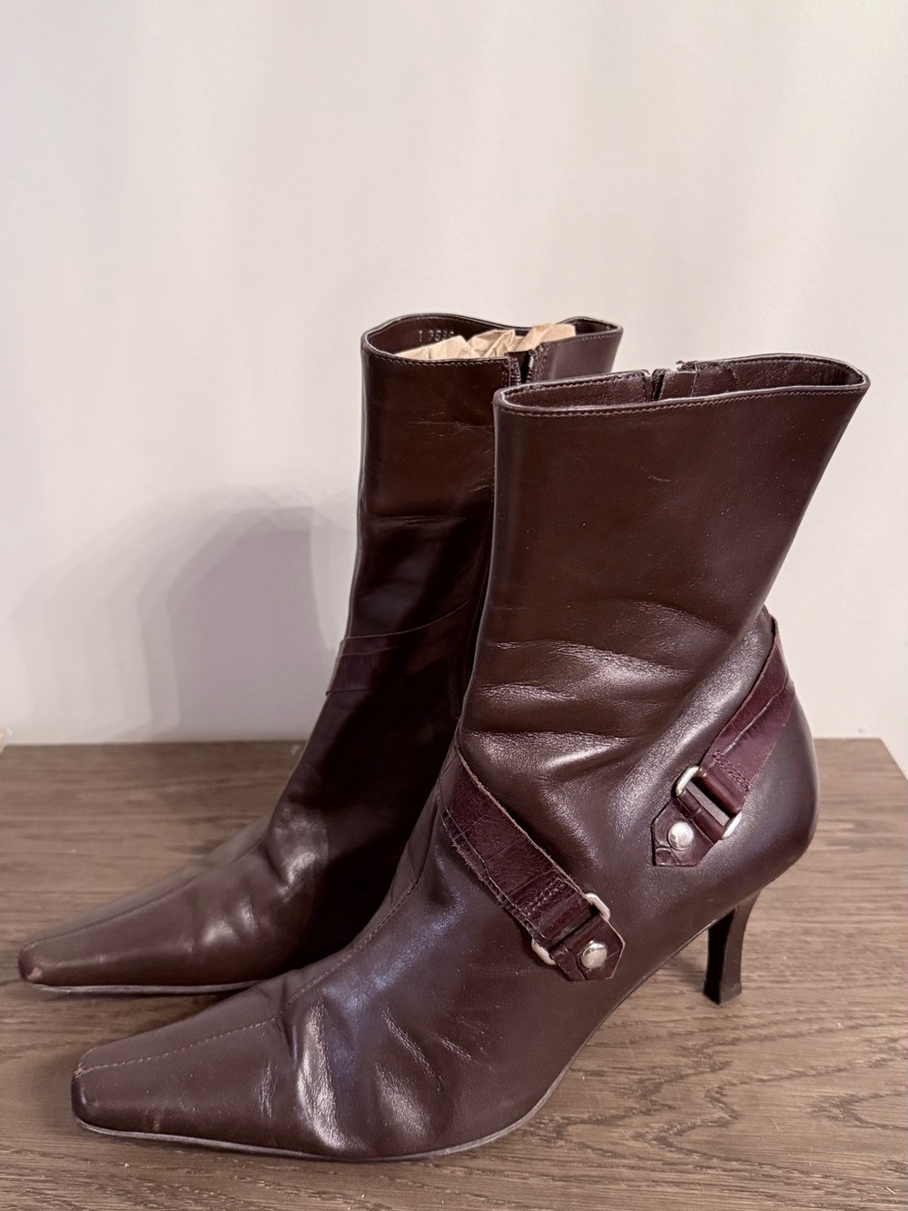 Dark Brown Italian Leather Pointed-Toe Ankle Boots
